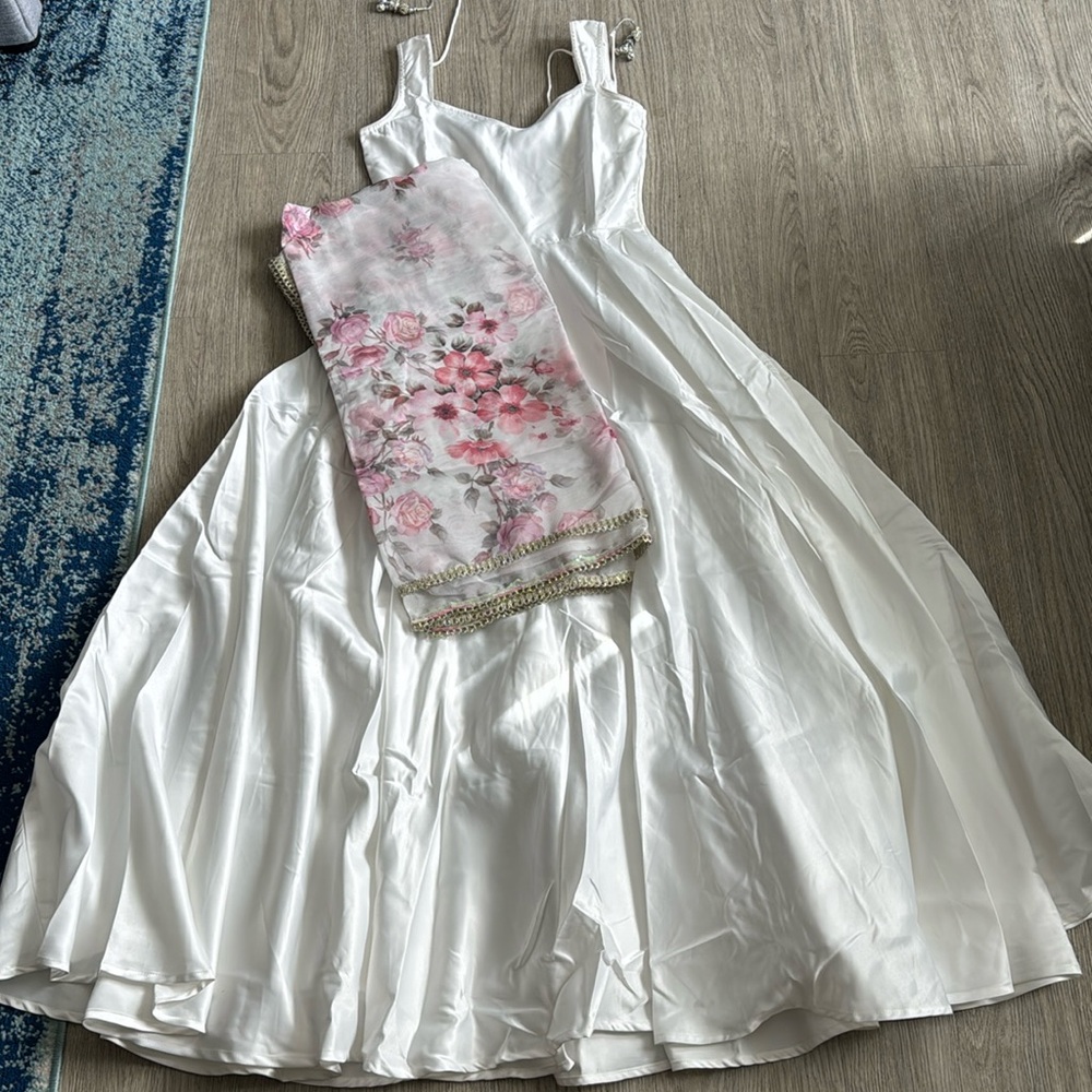 Lashkaara White anarkali dress with floral dupatta